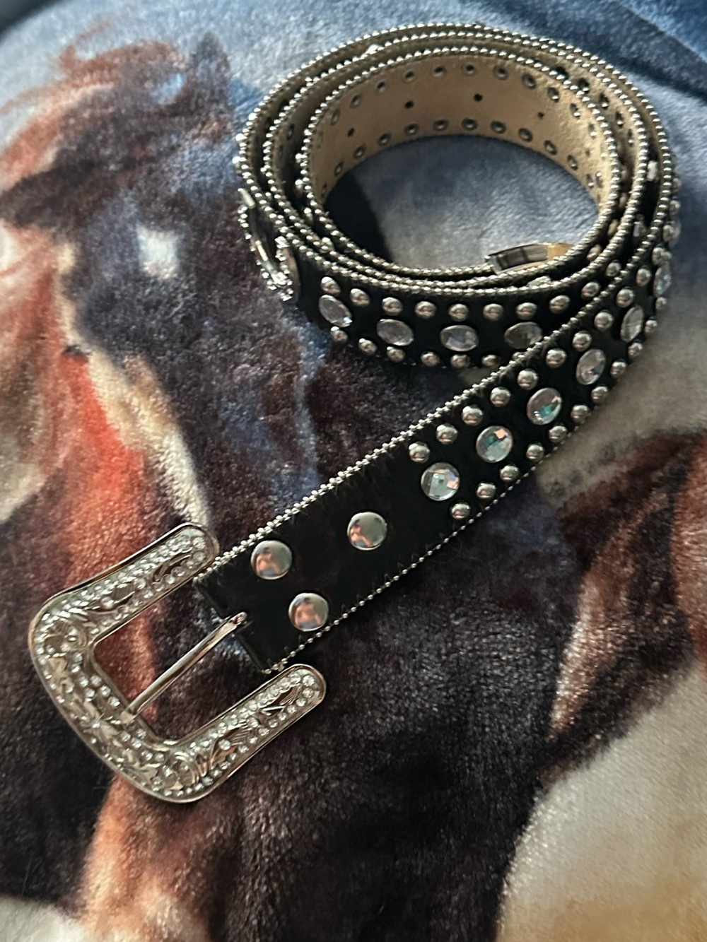 Genuine Leather Western Cowgirl Horseshoe Bling Belt - VTG NEW - Gorgeous